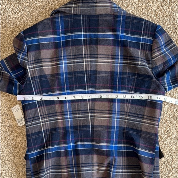 Le Chateau Blue and Brown Blazer with Plaid Pattern Tartan Biker Rocker - Picture 14 of 16